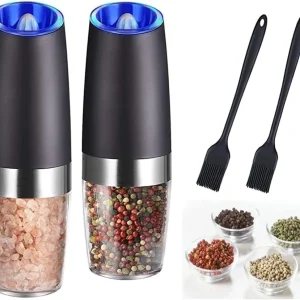 Gravity Electric Salt and Pepper Grinder Set, Battery Operated, Automatic Salt