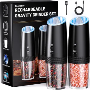 Rechargeable Gravity Electric Salt and Pepper Grinder Set with LED