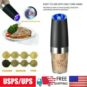 Adjustable Gravity Electric Salt Pepper Mill Shaker Grinder Battery Operated Set